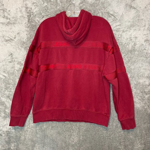 Tommy Jeans Mens Activewear Spellout Logo Pullover Hooded Sweatshirt M Red - Picture 2 of 14